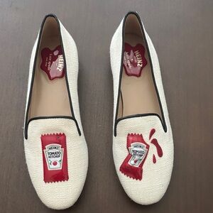 Kate Spade Cream Loafers with Red Ketchup Design